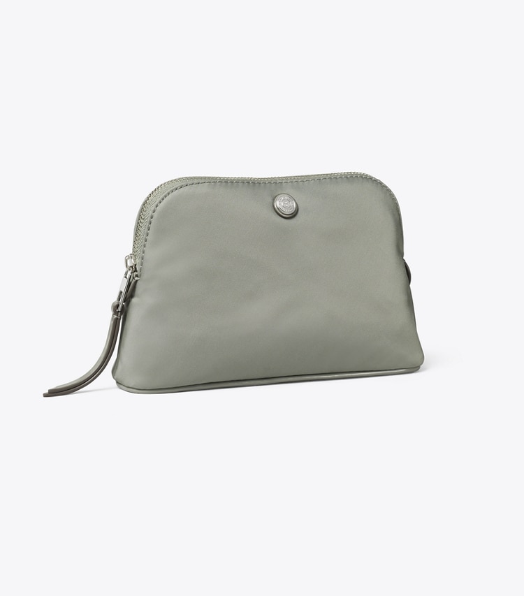 Tory Burch designer ポーチ ドーム ナイロン スモール コスメティックケース in Shale Rock angle