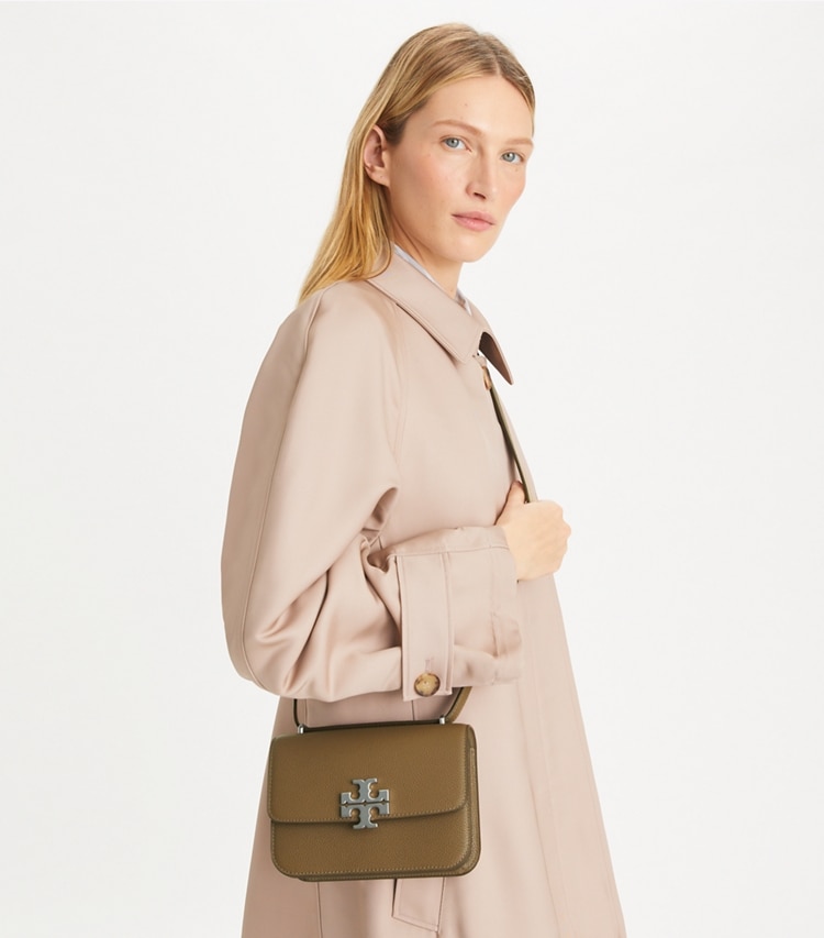 Tory Burch designer shoulder bags Small Eleanor Bag in Wild Mushroom accessory on model