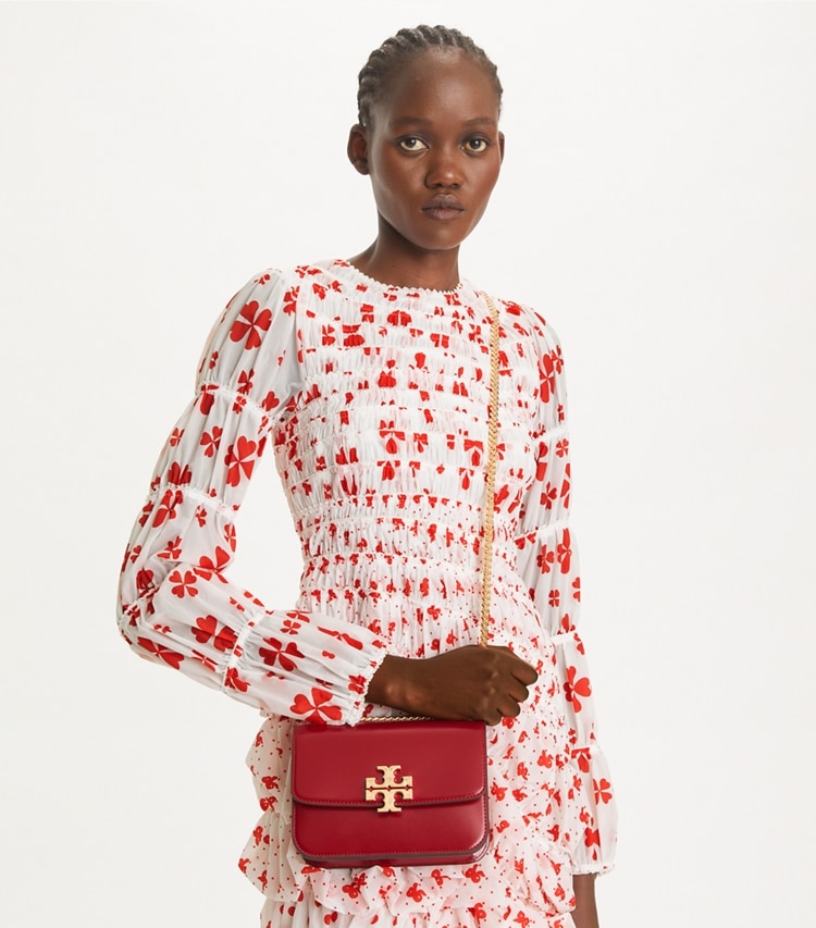Tory Burch designer shoulder bags Small Eleanor Bag in Ruby additional on model