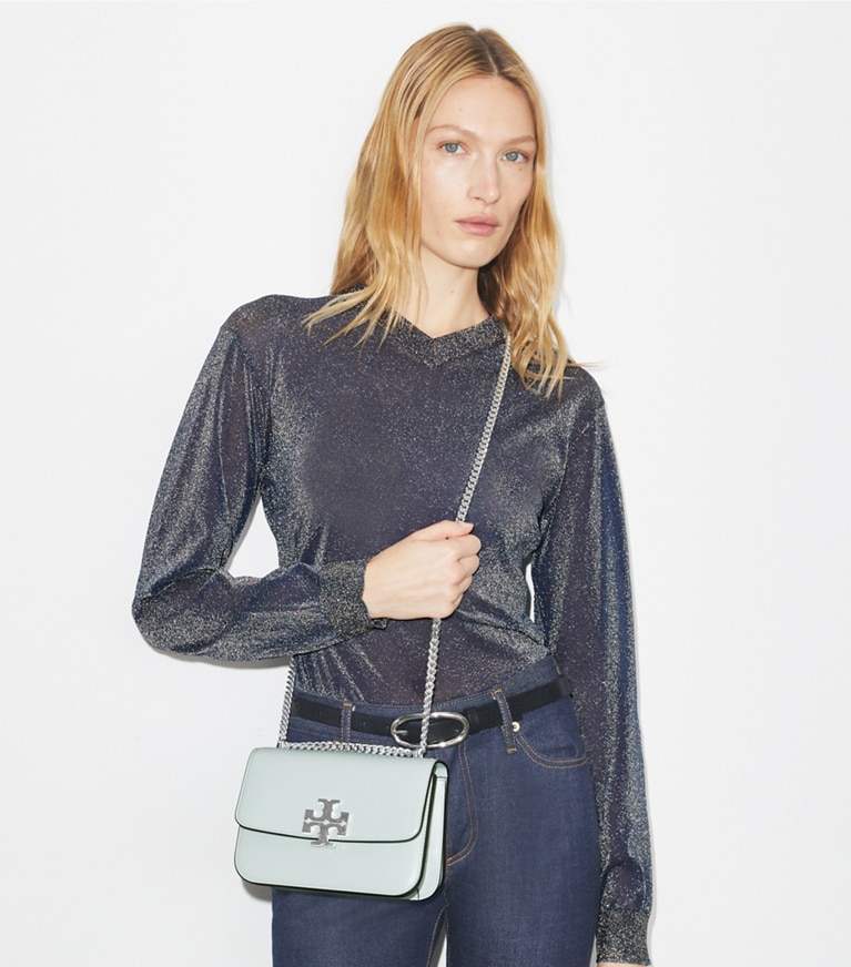 Tory Burch designer shoulder bags Small Eleanor Bag in Celestine additional on model