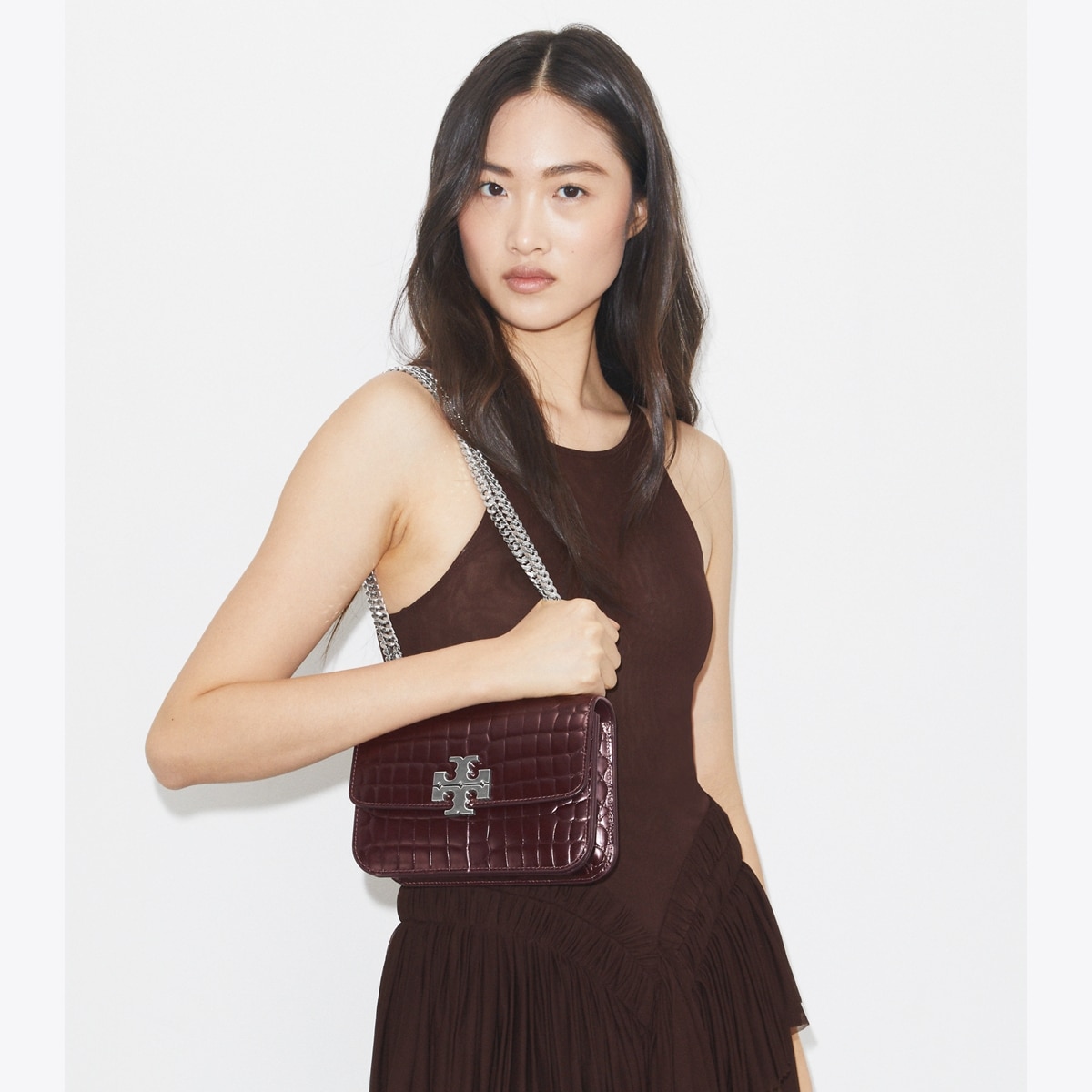 Small Eleanor Croc-Embossed Shoulder Bag: Women