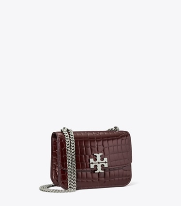 Tory Burch designer shoulder bags Small Eleanor Croc-Embossed Shoulder Bag in Deep Burgundy angle