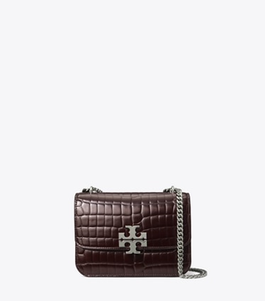 Tory Burch designer shoulder bags Small Eleanor Croc-Embossed Shoulder Bag in Deep Burgundy front