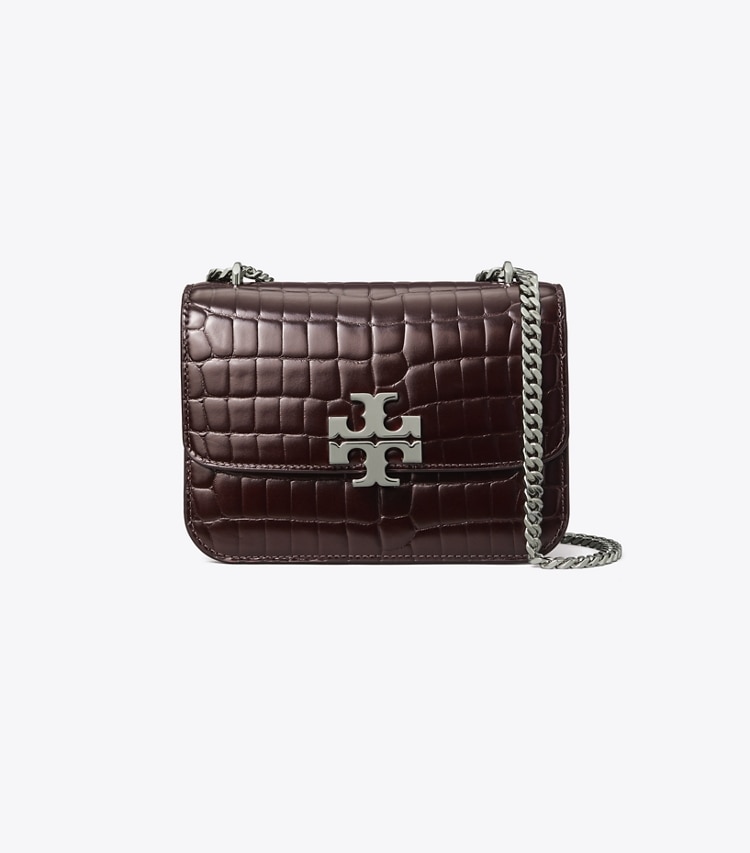 Tory Burch designer shoulder bags Small Eleanor Croc-Embossed Shoulder Bag in Deep Burgundy front