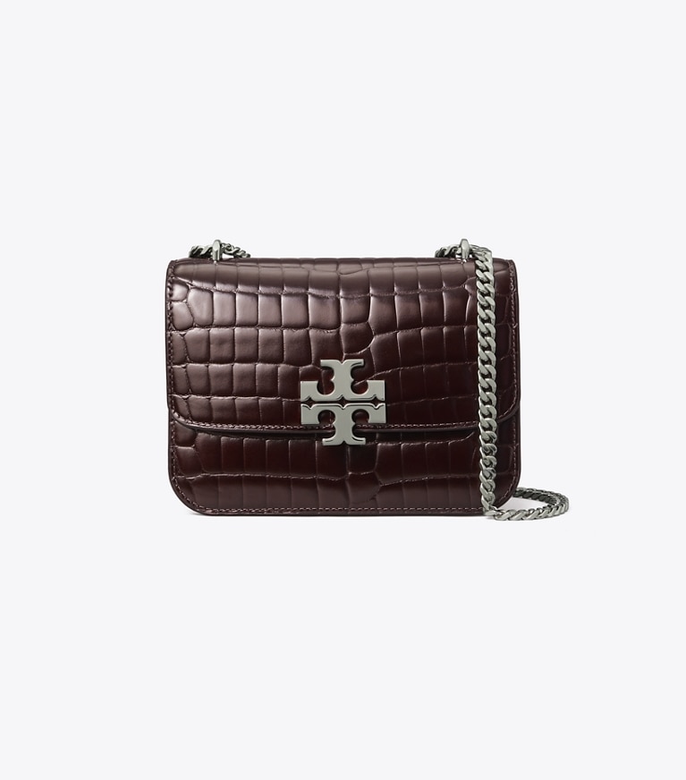 Tory Burch designer shoulder bags Small Eleanor Croc-Embossed Shoulder Bag in Deep Burgundy angle