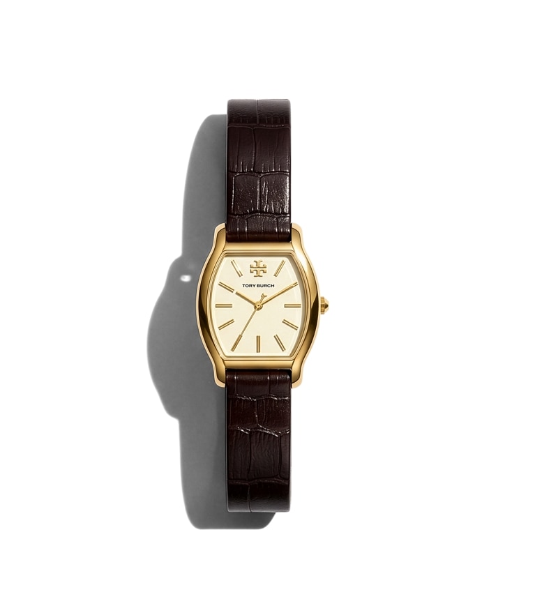 Tory Burch designer strap watches Small Eleanor Curve Watch in IVORY / GOLD / BROWN CROC additional