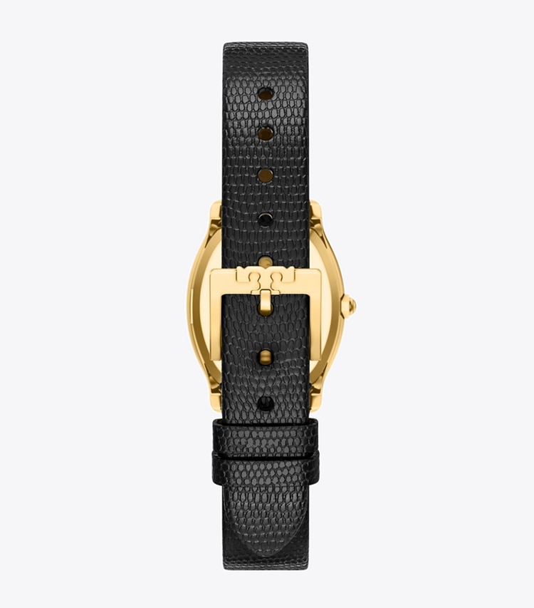 Tory Burch designer strap watches Small Eleanor Curve Watch in MOTHER-OF-PEARL/GOLD/BLACK LIZARD back