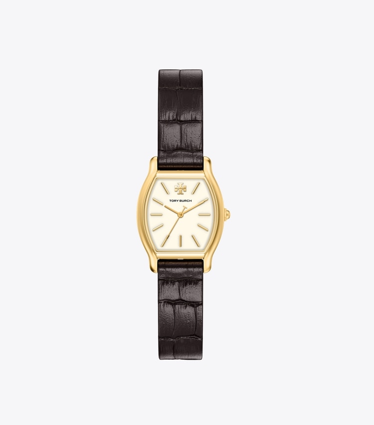 Tory Burch designer strap watches Small Eleanor Curve Watch in IVORY/GOLD/BLACK CROC front