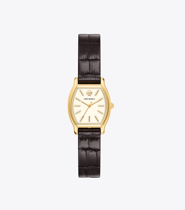 Tory Burch designer strap watches Small Eleanor Curve Watch in IVORY/GOLD/BLACK CROC front