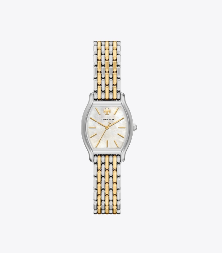 Tory Burch designer strap watches Small Eleanor Curve Watch in MOTHER-OF-PEARL/TWO-TONE front