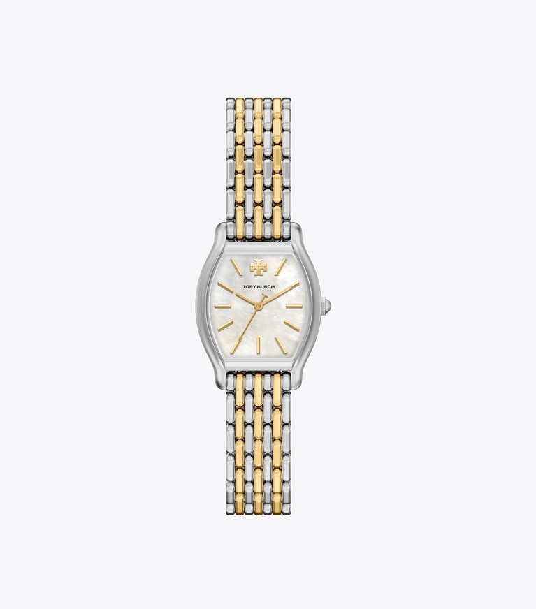 Tory Burch designer strap watches Small Eleanor Curve Watch in MOTHER-OF-PEARL/TWO-TONE front