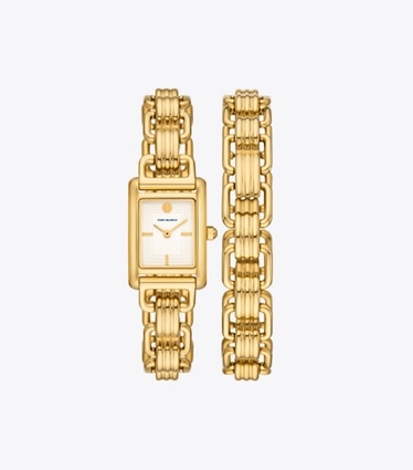 Tory Burch designer ストラップウォッチ エレノア ウォッチ ゴールドトーン／ステンレススチール 19 x 28mm in IVORY/GOLD front
