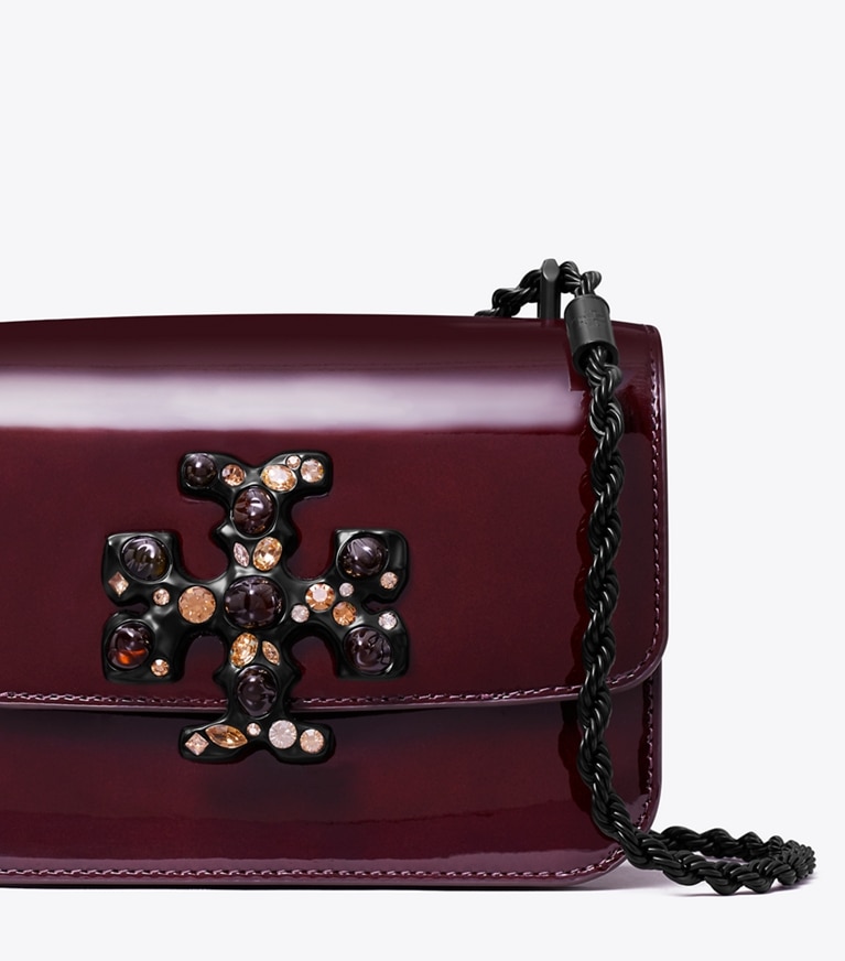 Tory Burch designer shoulder bags Small Eleanor Patent Jeweled Bag in Albarossa angle