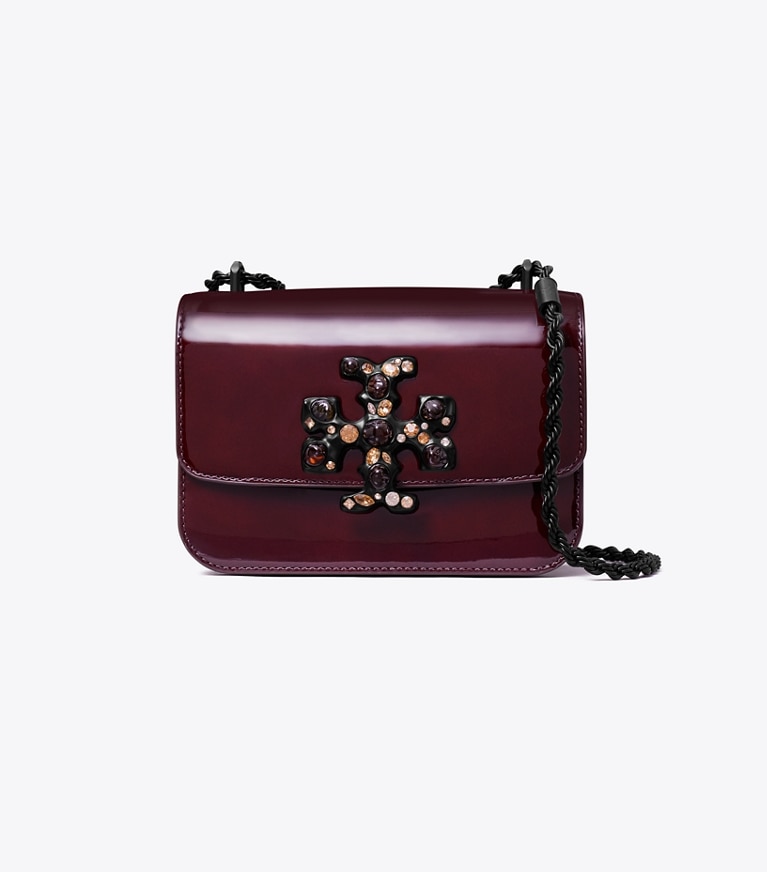 Tory Burch designer shoulder bags Small Eleanor Patent Jeweled Bag in Albarossa angle