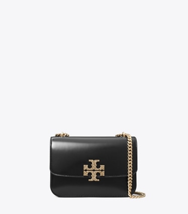 Tory Burch designer shoulder bags Small Eleanor Pavé Shoulder Bag in Black front