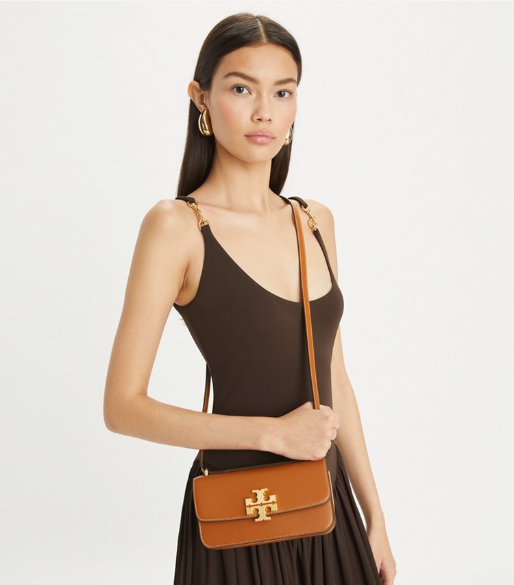 Tory Burch designer shoulder bags Small Eleanor Rectangular Bag in Whiskey accessory on model