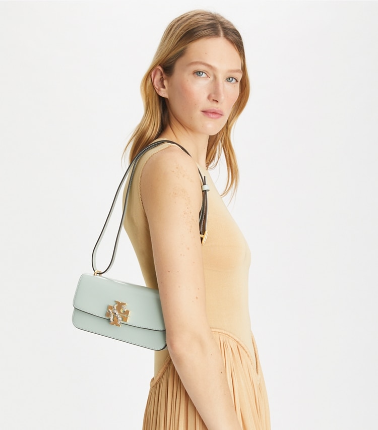 Tory Burch designer shoulder bags Small Eleanor Rectangular Bag in Mint accessory on model