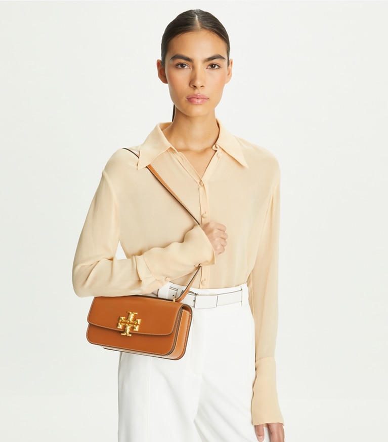 Tory Burch designer shoulder bags Small Eleanor Rectangular Bag in Malt Whiskey angle