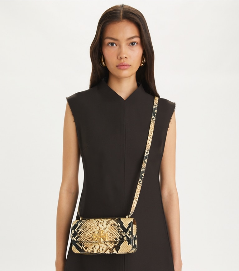 Tory Burch designer shoulder bags Small Eleanor Rectangular Bag in Coriander / Black Multi angle