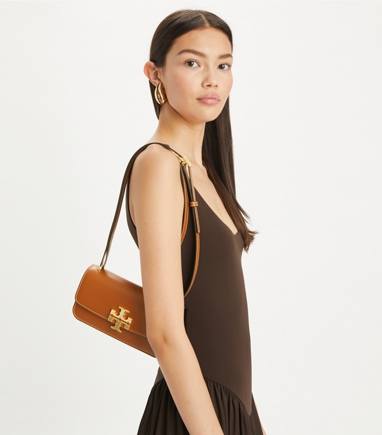 Tory Burch designer shoulder bags Small Eleanor Rectangular Bag in Whiskey additional on model