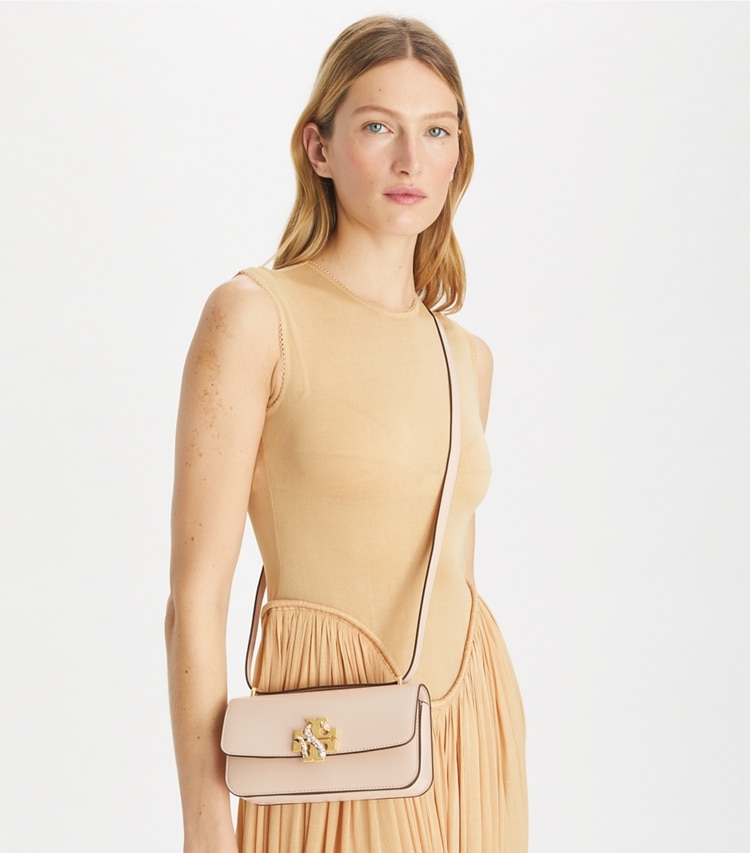 Tory Burch designer shoulder bags Small Eleanor Rectangular Bag in Rose Pink additional on model