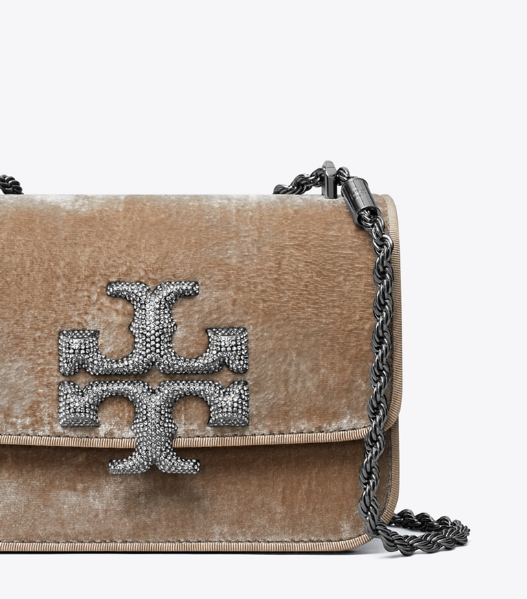 Tory Burch designer shoulder bags Small Eleanor Velvet Bag in Classic Taupe angle