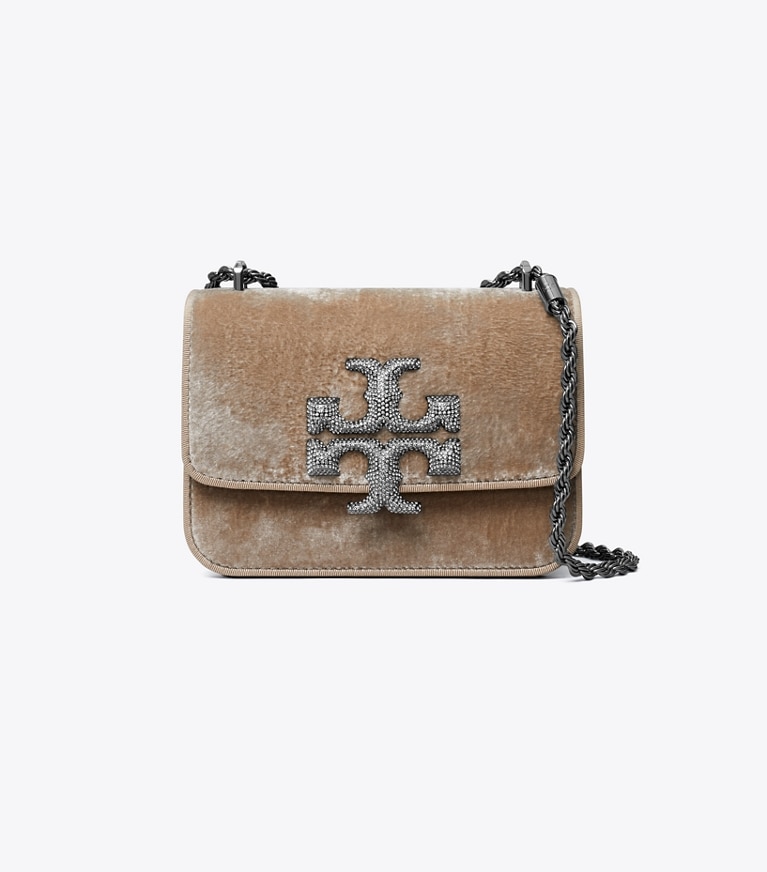 Tory Burch designer shoulder bags Small Eleanor Velvet Bag in Classic Taupe angle