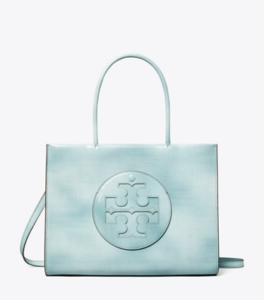 Tory Burch designer tote bags Small Ella Bio Brush-Off Tote in Northern Blue front