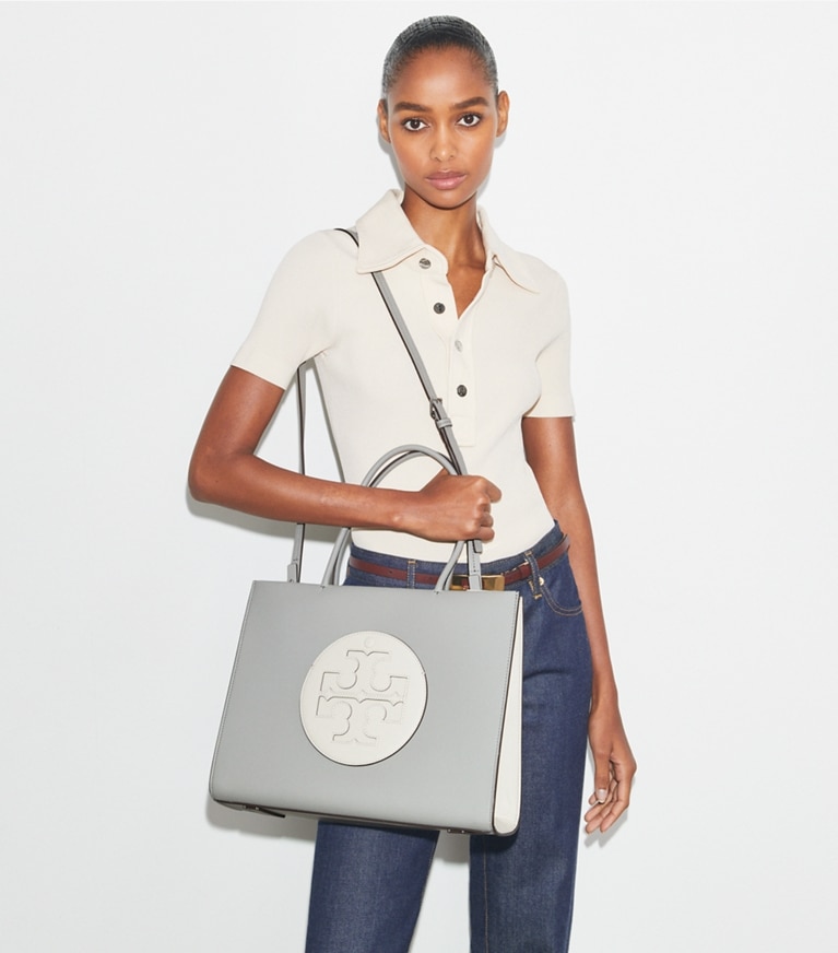 Tory Burch designer tote bags Small Ella Bio Color-Block Tote in Light Granite / Moongaze angle