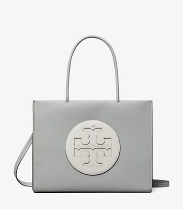 Tory Burch designer tote bags Small Ella Bio Color-Block Tote in Light Granite / Moongaze front