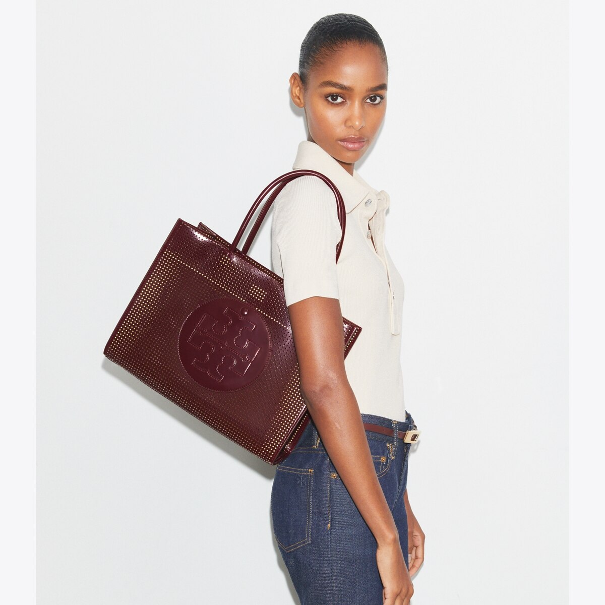 関税送料込★トリーバーチ★Ella Bio Perforated Small Tote Small Ella Bio Patent Tote: Women's Designer Tote Bags