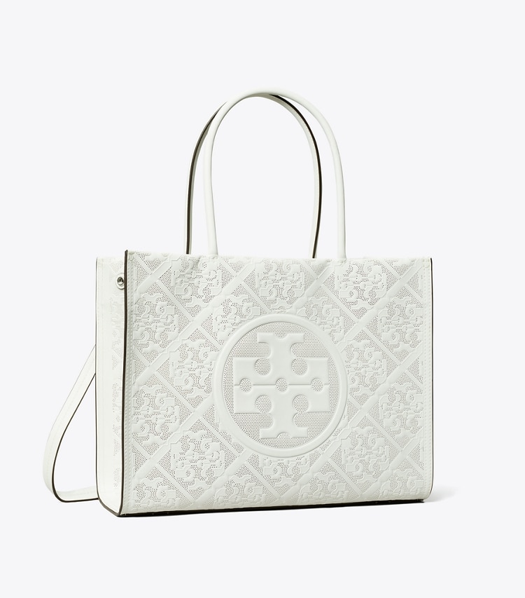 Tory Burch designer tote bags Small Ella Bio Perforated Tote in Blanc angle