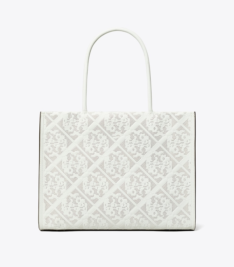 Tory Burch designer tote bags Small Ella Bio Perforated Tote in Blanc angle