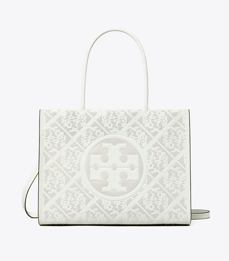 Tory Burch designer tote bags Small Ella Bio Perforated Tote in Blanc front
