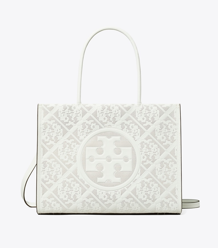 Tory Burch designer tote bags Small Ella Bio Perforated Tote in Blanc angle