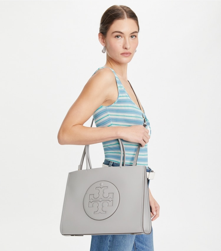 Tory Burch designer tote bags Small Ella Bio Tote in Gray additional on model