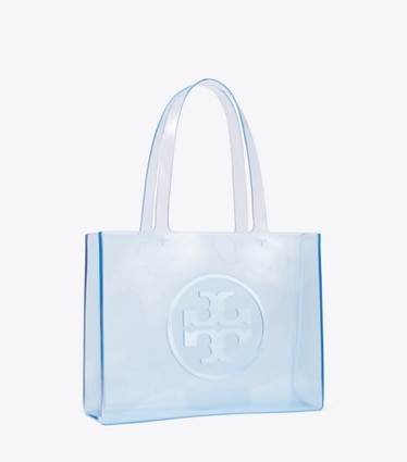 Tory Burch designer tote bags Small Ella Clear Tote in Pool Blue angle