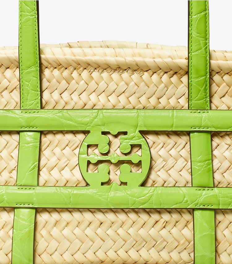 Tory Burch designer tote bags Small Ella Croc-Embossed Straw Basket in Bright Fern detail