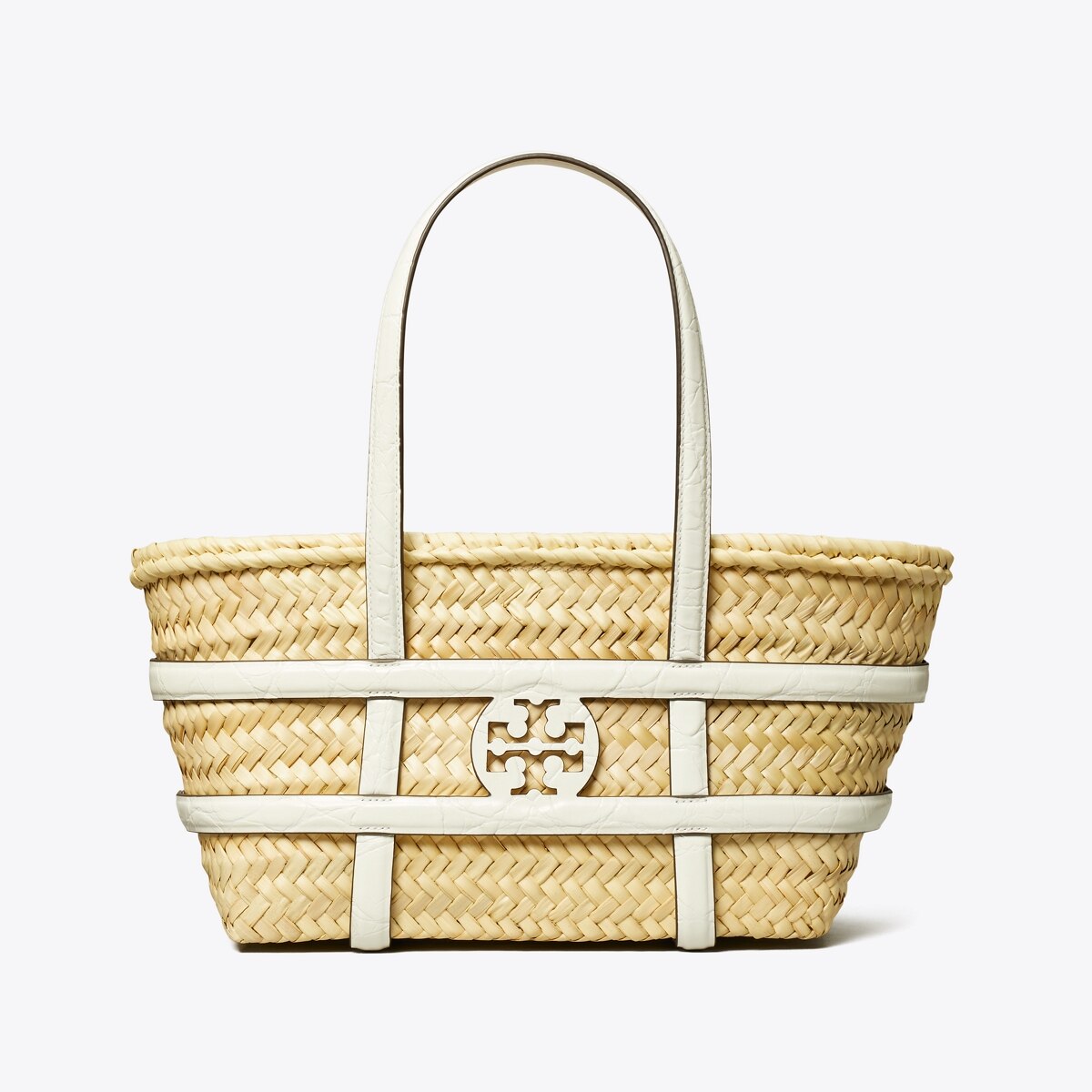編んだバッグ　トリバーチ Small Ella Croc-Embossed Straw Basket: Women's Designer Tote