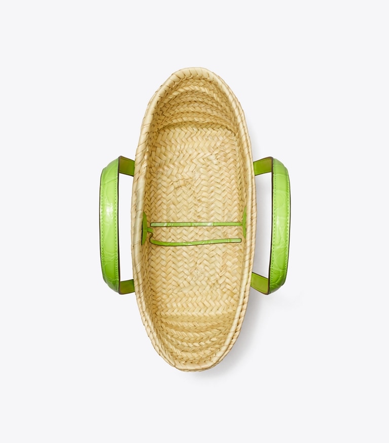 Tory Burch designer tote bags Small Ella Croc-Embossed Straw Basket in Bright Fern angle