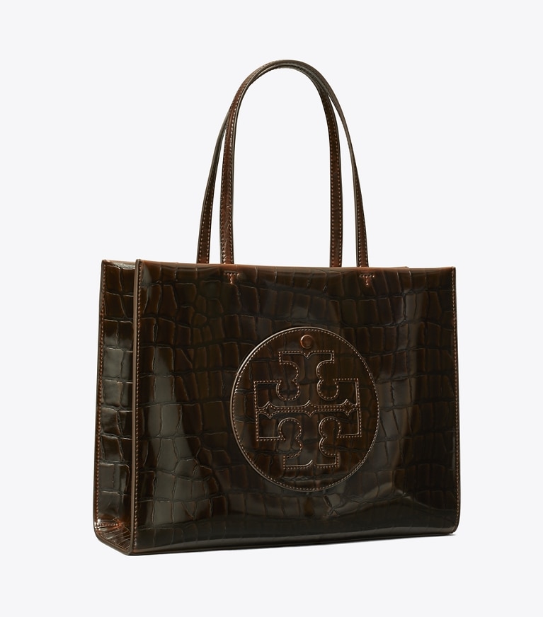 Tory Burch designer tote bags Small Ella Croc-Embossed Tote in Brown angle