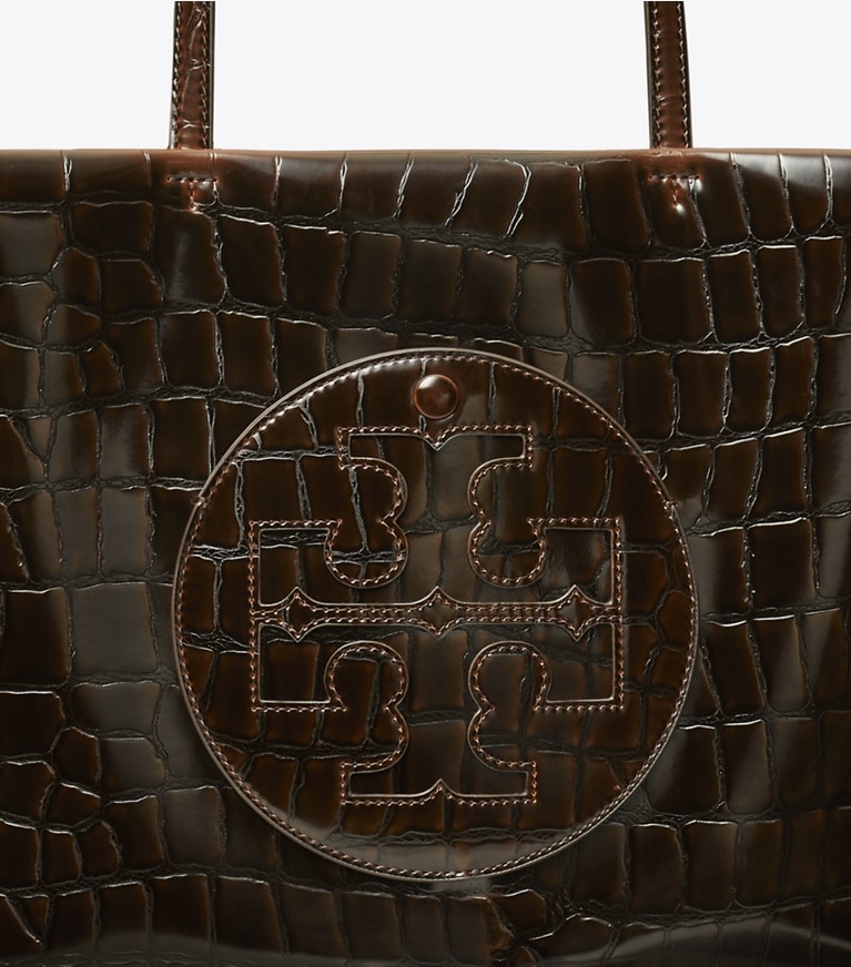 Tory Burch designer tote bags Small Ella Croc-Embossed Tote in Brown angle