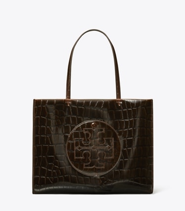 Tory Burch designer tote bags Small Ella Croc-Embossed Tote in Brown front