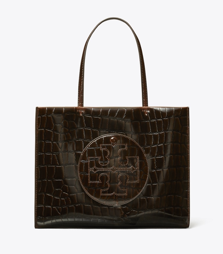 Tory Burch designer tote bags Small Ella Croc-Embossed Tote in Brown angle