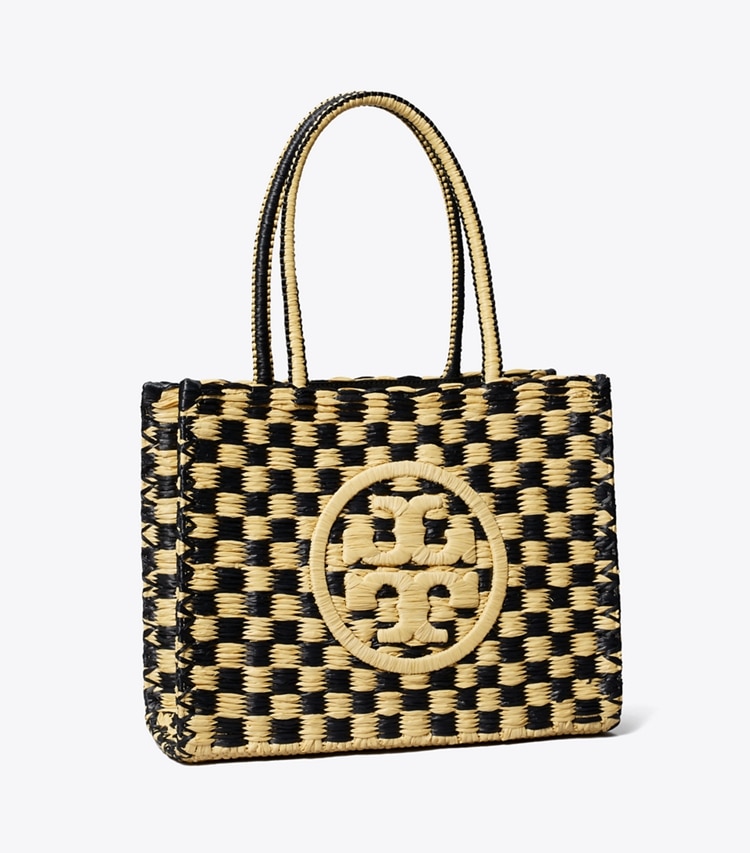 Tory Burch designer tote bags Small Ella Hand-Crocheted Checkered Tote in Black / Natural angle