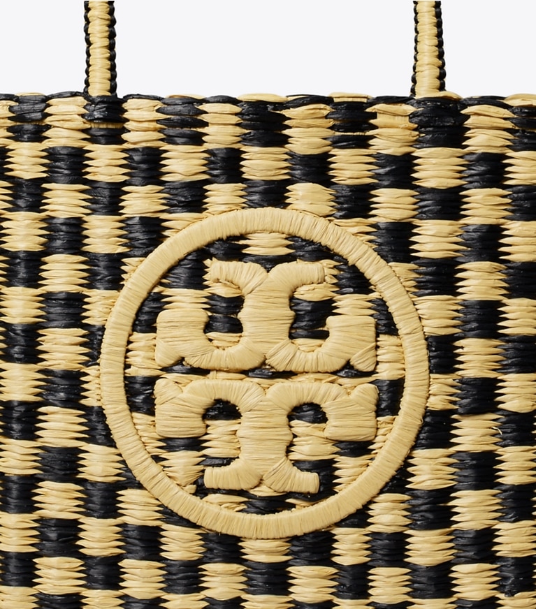 Tory Burch designer tote bags Small Ella Hand-Crocheted Checkered Tote in Black / Natural angle
