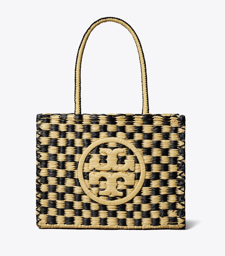 Tory Burch designer tote bags Small Ella Hand-Crocheted Checkered Tote in Black / Natural angle