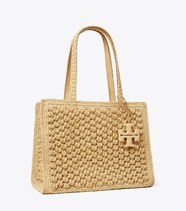 Tory Burch designer tote bags Small Ella Hand-Crocheted Popcorn Tote in Natural angle