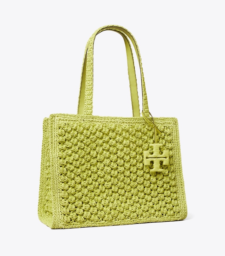 Tory Burch designer tote bags Small Ella Hand-Crocheted Popcorn Tote in Citrus Green angle