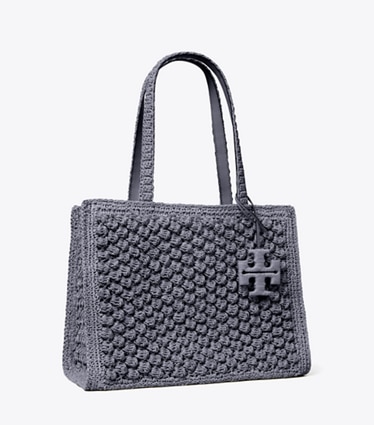 Tory Burch designer tote bags Small Ella Hand-Crocheted Popcorn Tote in Gray angle